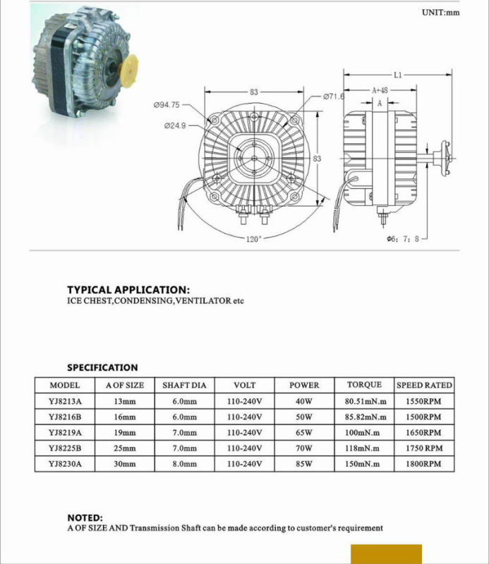 Motor de ventilador de alto desempenho compacto com aprova UL